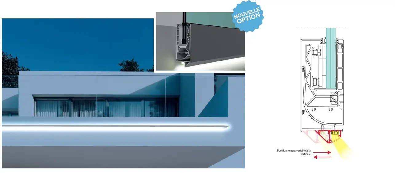 Option Led bas sur garde-corps balcon maison architecte avec le schéma de la coupe