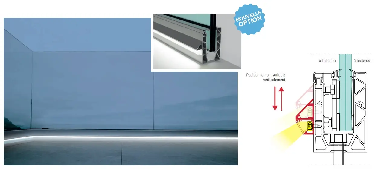 Option Led intérieur sur garde-corps balcon avec le schéma de la coupe