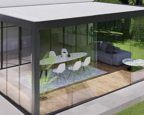 Pergola Autoportée compatible avec système de fermeture en verre coulissant et pivotant Glass Systems