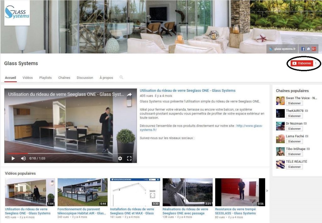 page chaîne YouTube