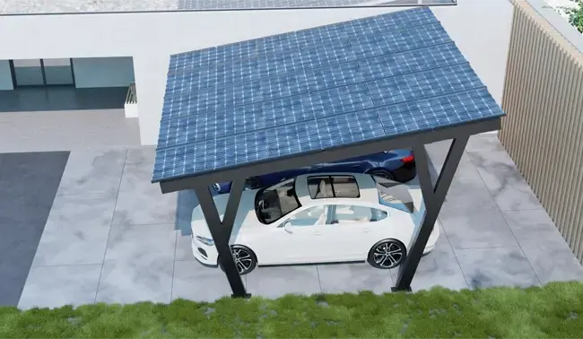 Carport Photovoltaïque adossée pour créer un toit de terrasse pour un restaurant