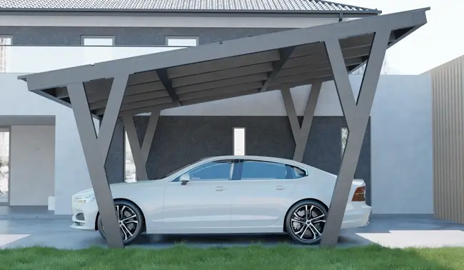 Carport Photovoltaique Solaire en aluminium comme toit terrasse avec système éclairage à LEDs standards