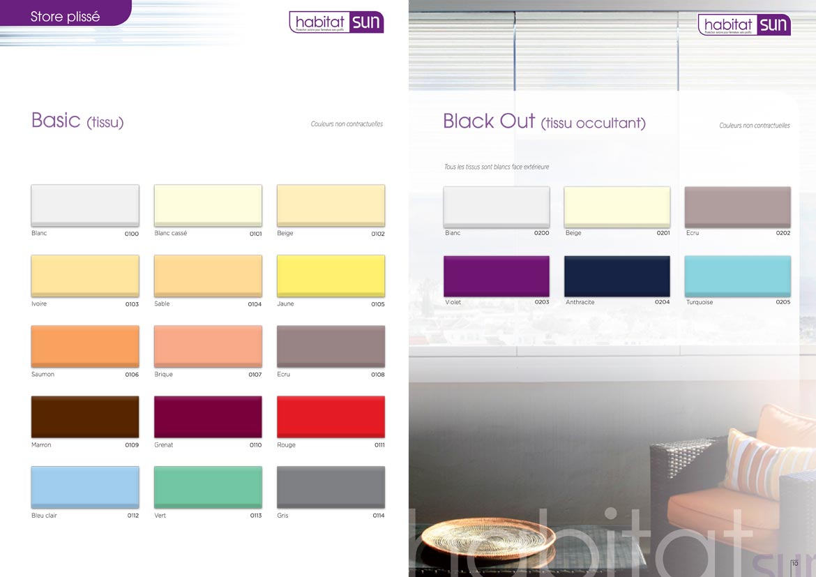 Couleurs disponibles pour le store plissé