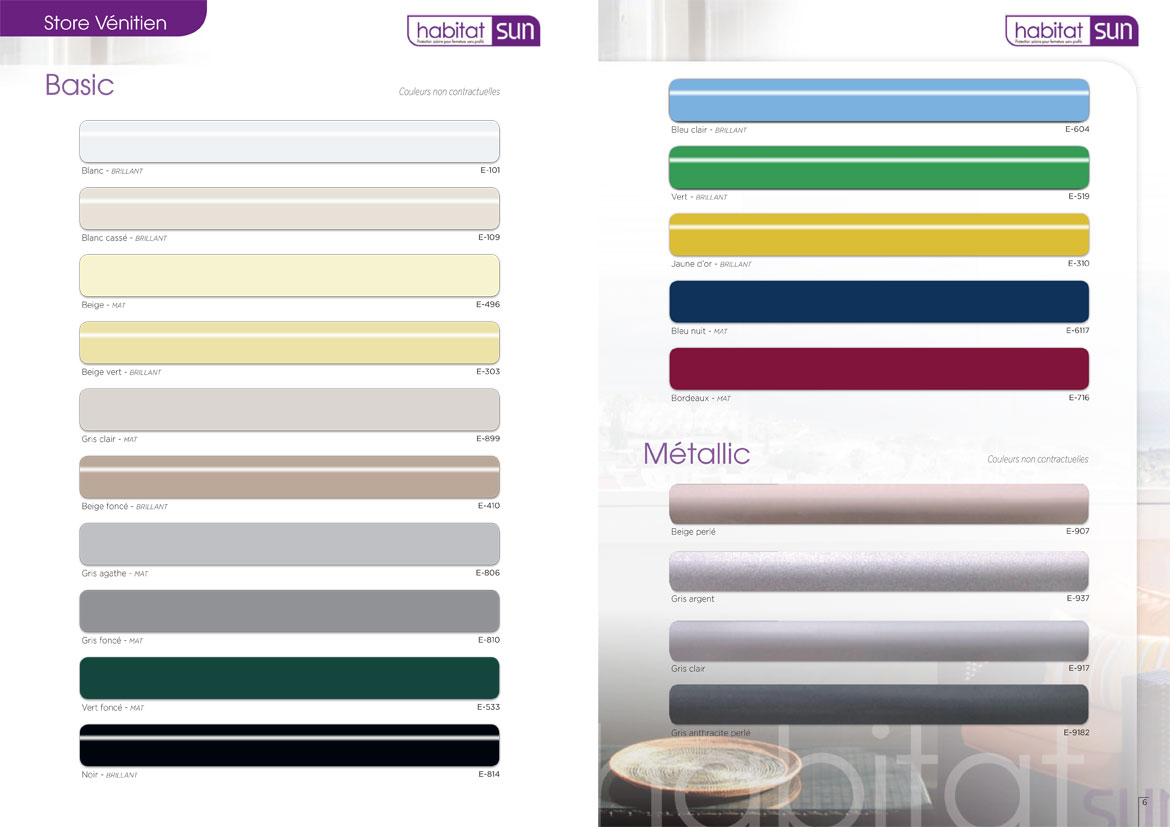Couleurs disponibles pour le store plissé Habitat SUN