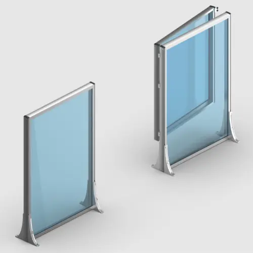 option portillon ouverture à 180° sur paravent fixe extérieur en verre permettant la libération complète du passage sur une terrasse professionnelle