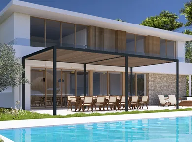 Pergola lames piscine