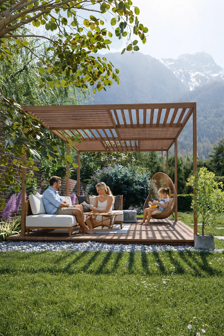 pergola deco lames en aluminium de couleur grise