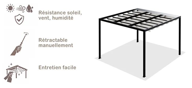 chauffage infrarouge pergola bioclimatique autoportées en aluminium de couleur grise avec lames orientables motorisées