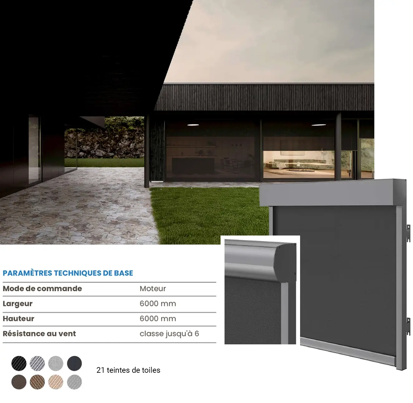 Store vertical enrouleur extérieur installé pour une pergola