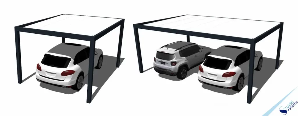 Exemples de configuration de pergola à toit fixe comme carport ou abri de voiture