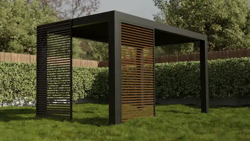 Brise-soleil à lames orientable et sur panneau fixe installé sur une pergola bioclimatique