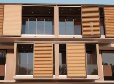 Brise-soleil à panneau fixe et coulissant aménageant une résidence privée.