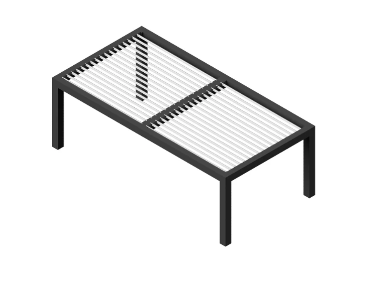 configuration pergola bioclimatique en duplex autoportée avec double tablier et sans poteau central